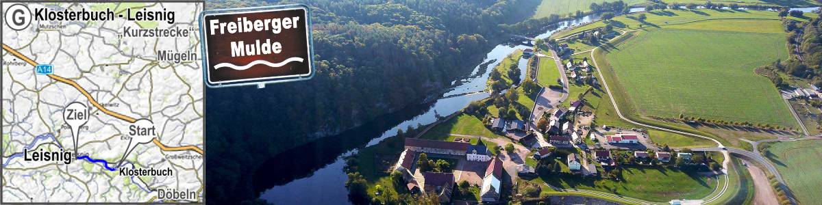 Kanuvermietung Bootsverleih Paddelstrecke G Kurzstrecke Klosterbuch bis Leisnig auf dem Fluss Freiberger Mulde